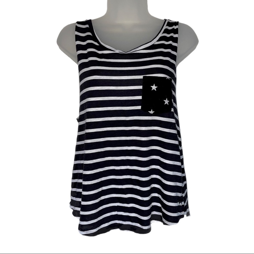 VS PINK Black White Stripe Tank Top Breast Pocket